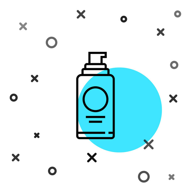 Schwarze Linie Spraydose für Haarspray, Deo, Antitranspirant Symbol isoliert auf weißem Hintergrund. Zufällige dynamische Formen. Vektorillustration - Vektor, Bild