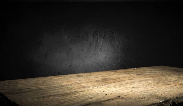 Selected focus empty brown wooden table and wall texture or old black brick wall blur background image. for your photomontage or product display - 写真・画像