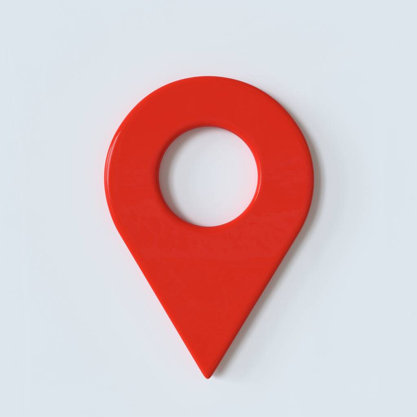 Κόκκινο σημείο σύμβολο με 3d αποτέλεσμα Κόκκινο geo pin ως λογότυπο σε λευκό φόντο. 3D εικονογράφηση - Φωτογραφία, εικόνα
