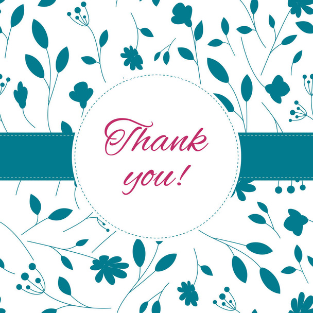 White greeting card with a floral blue pattern. Thank You Appreciation card - Zdjęcie, obraz
