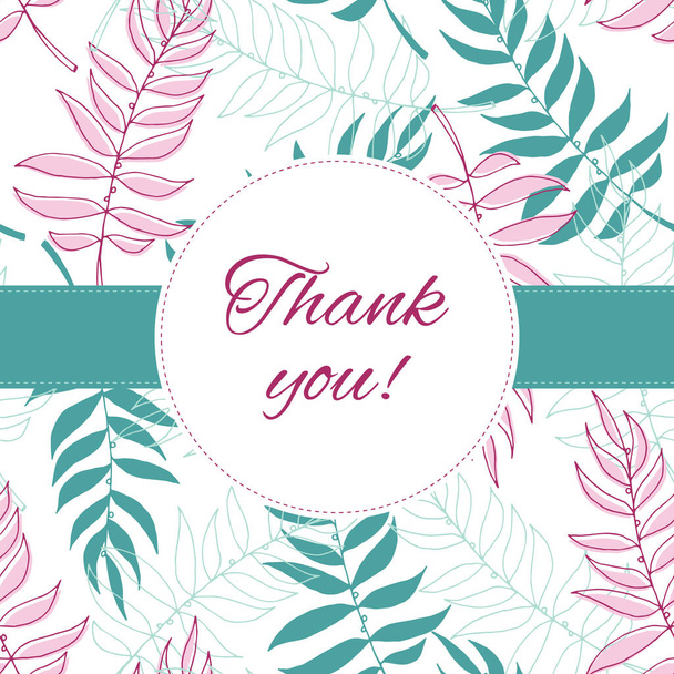 White Appreciation card with a pink green leaf pattern. Thank You card - Zdjęcie, obraz