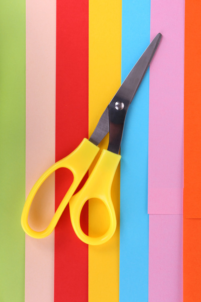 Colorful cardboard and scissors close-up - Photo, Image