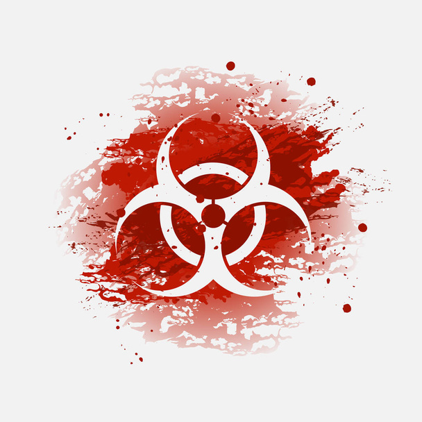 Achtergrond met een teken van biologisch gevaar. pictogram voor biologisch gevaar op bloedvlekken.  - Vector, afbeelding