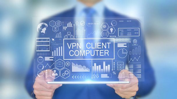 VPN Client Computer, бизнесмен с концепцией голограммы
 - Фото, изображение