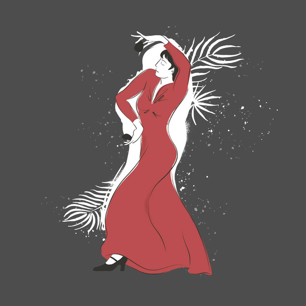 Artista español de baile flamenco con castañuelas vector ilustración boceto
. - Vector, imagen