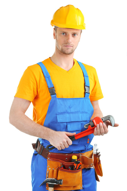 Portrait of young builder isolated on white - Zdjęcie, obraz