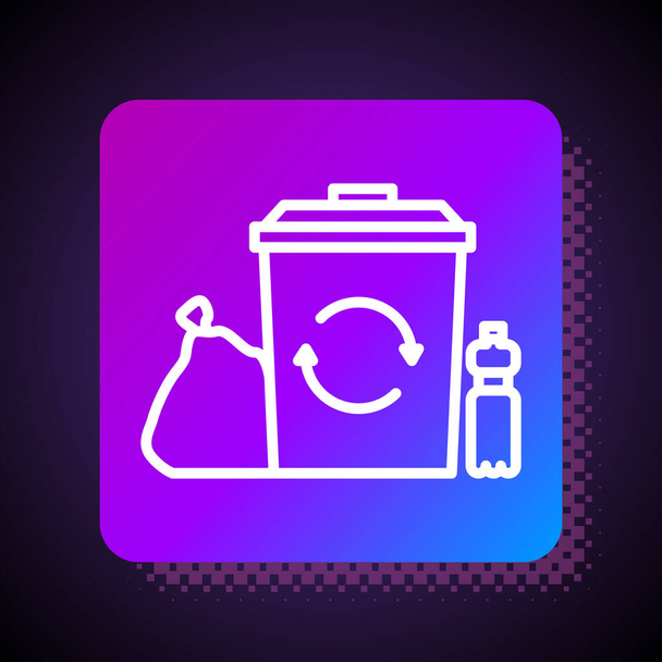 White line Recycle bin with recycle symbol icon isolated on black background. Trash can icon. Garbage bin sign. Recycle basket. Square color button. Vector Illustration - Vector, Image