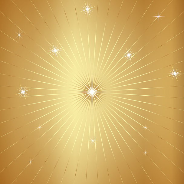 Vector Gold Background with Stars and Rays - Vector, Image