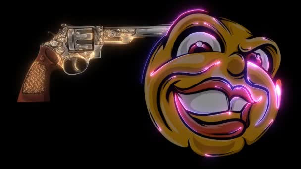 Ο Emoticon σημαδεύει ένα όπλο στο βίντεο του κεφαλιού του - Πλάνα, βίντεο