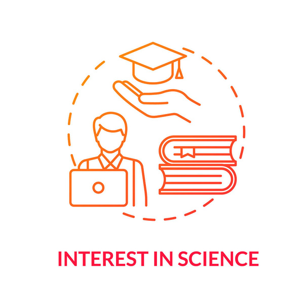 Interest in science red concept icon. Student curiosity in studying. Academic education in college. Scientific literacy idea thin line illustration. Vector isolated outline RGB color drawing - Vector, Image