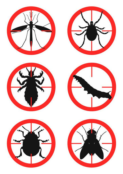 Sada varovných signálů s hmyzem. Škůdci. Vektorová ilustrace - Vektor, obrázek