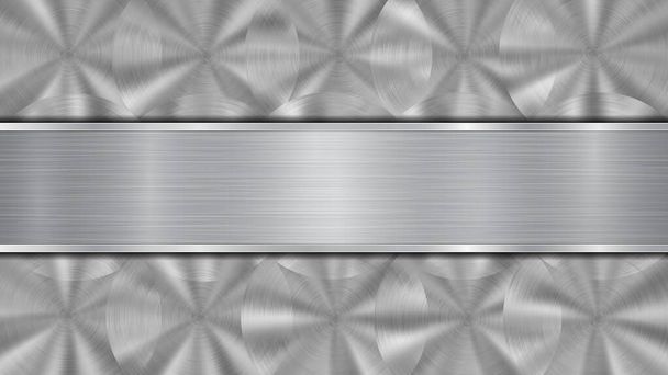 Fondo en color plata y gris, compuesto por una superficie metálica brillante y una placa pulida horizontal situada en el centro, con textura metálica, reflejos y bordes bruñidos
 - Vector, Imagen