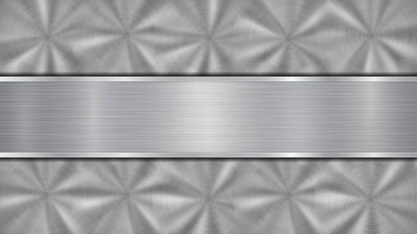 Fondo en color plata y gris, compuesto por una superficie metálica brillante y una placa pulida horizontal situada en el centro, con textura metálica, reflejos y bordes bruñidos
 - Vector, Imagen