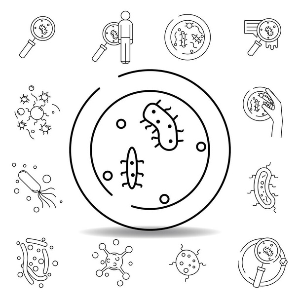 mikroorganismus bakterie Petriho misky ikona linky. prvek ilustračních ikon bakteriálních virů. značky symboly lze použít pro webové logo mobilní aplikace UI UX na bílém pozadí - Vektor, obrázek