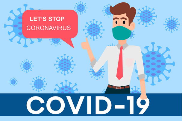 Stop Coronavirus Coronavirus Bacteria Cell Icon, 2019-nCoV Novel Coronavirus Bacteria Pandemic Concepts Dangerous Coronavirus Cell in China, Wuhan Фонова соціальна медіа Прапор - Вектор, зображення
