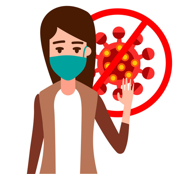 Stop Coronavirus Coronavirus Bakteria Cell Icon, 2019-nCoV Novel Coronavirus Bakterie. Pandemic Concepts Dangerous Coronavirus Cell in China, Wuhan. Nápis - sociální média na pozadí - Vektor, obrázek