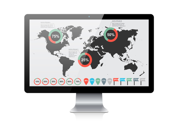 Světová mapa infographic na obrazovce zařízení - Vektor, obrázek