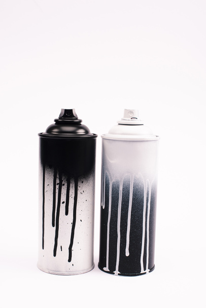 metallic graffiti paint bottles isolated on white  - Фото, зображення