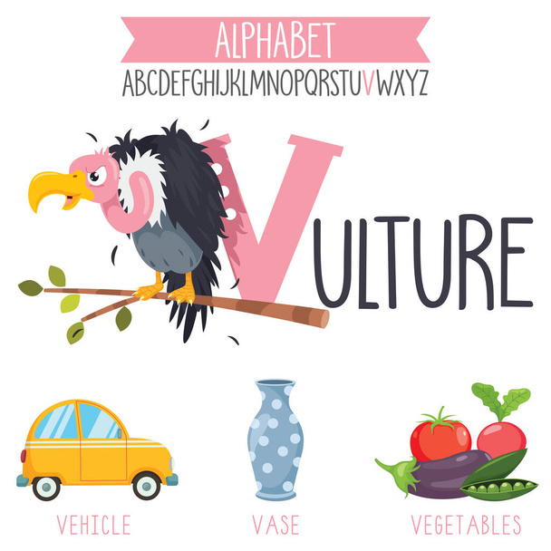 Letra ilustrada del alfabeto y objetos de dibujos animados
 - Vector, imagen