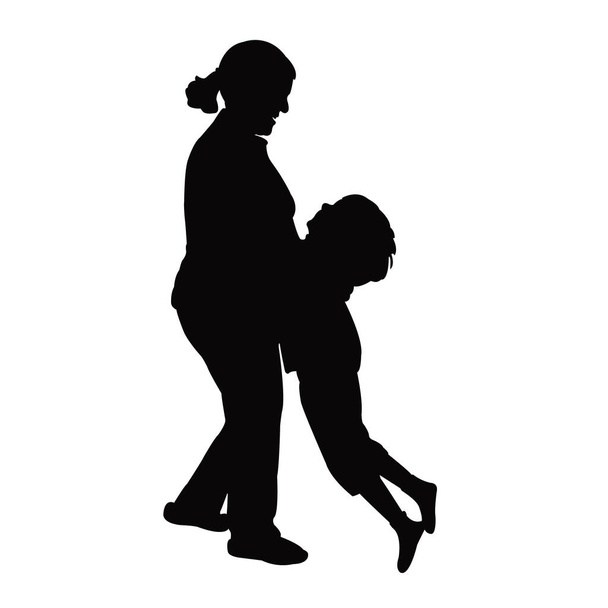 eine Frau und ein Junge spielen zusammen, Silhouettenvektor - Vektor, Bild
