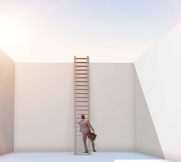Бизнесмен взбирается по лестнице, чтобы избежать проблем - Фото, изображение