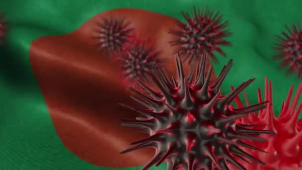 Difusión 3D de la enfermedad por Coronavirus en una bandera de Bangladesh ondeante
 - Metraje, vídeo