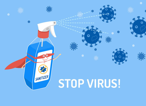 Sanitizer per prevenire virus, coronavirus, covid-19, influenza. Spray bottiglia
. - Vettoriali, immagini