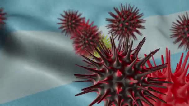 Rozprzestrzenianie się choroby koronawirusowej 3D na falującej fladze Argentyny  - Materiał filmowy, wideo