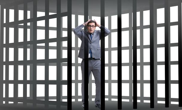 Бизнесмен в клетке изолирован на белом - Фото, изображение