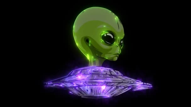 Alien sitzt in einer fliegenden Untertasse. Handgezeichneter Style.Space wissenschaftliches Video - Filmmaterial, Video