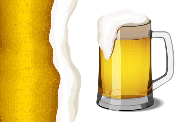 Becher helles Bier mit Schaumstoffkopf auf weißem Hintergrund - Vektor, Bild