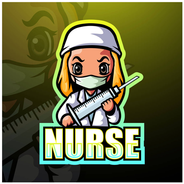 Ilustración vectorial de la mascota enfermera esport logo design
 - Vector, Imagen