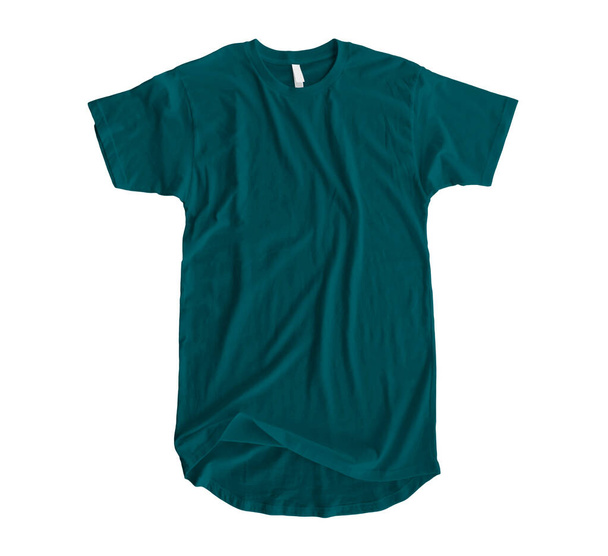 Gebruik deze Long Line TShirt Mock Up In Green Eden Color om uw ontwerpproces te verkorten. - Foto, afbeelding