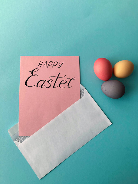 Greeting card for Easter with eggs and the text - "Happy Easter" - Фото, изображение