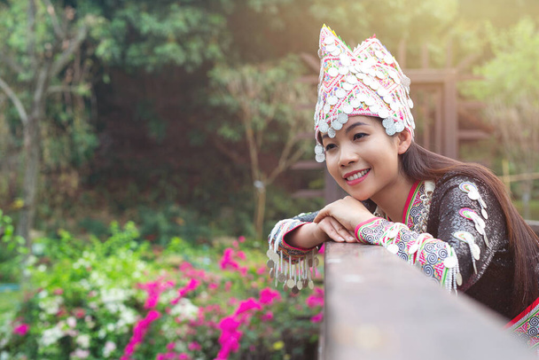 tribal beautiful womanan in  traditional outfit in the park - 写真・画像