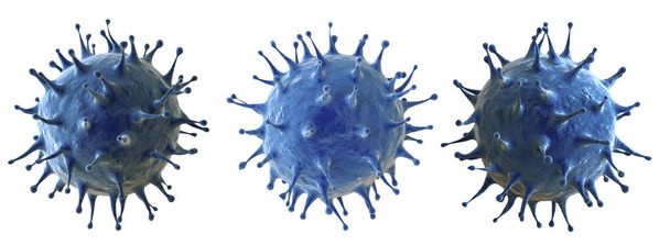 3D-Rendering blaue Coronavirus-Zelle oder covid-19-Zelle isoliert auf weiß - Foto, Bild