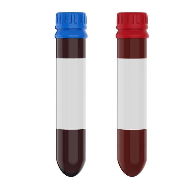 3D пробірка з кров'ю та білою порожньою етикеткою ізольовані на білому
 - Фото, зображення