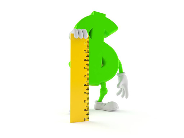 Carácter dólar sosteniendo regla aislado sobre fondo blanco. ilustración 3d
 - Foto, Imagen