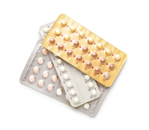 Contraceptive pills on white background - Photo, Image