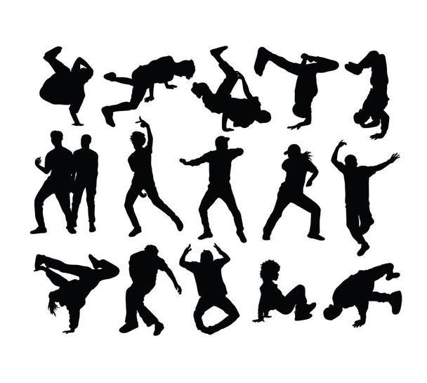 Modern táncos sziluettek, hip hop, művészeti vektor tervezés - Vektor, kép