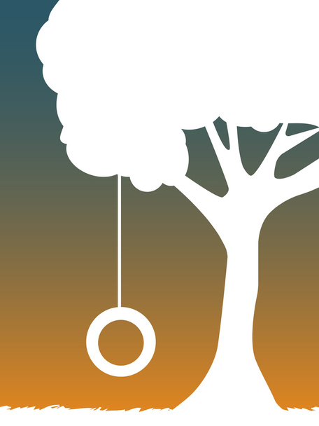 Witte silhouet van band-swing opknoping van een boom in de schemering - Vector, afbeelding