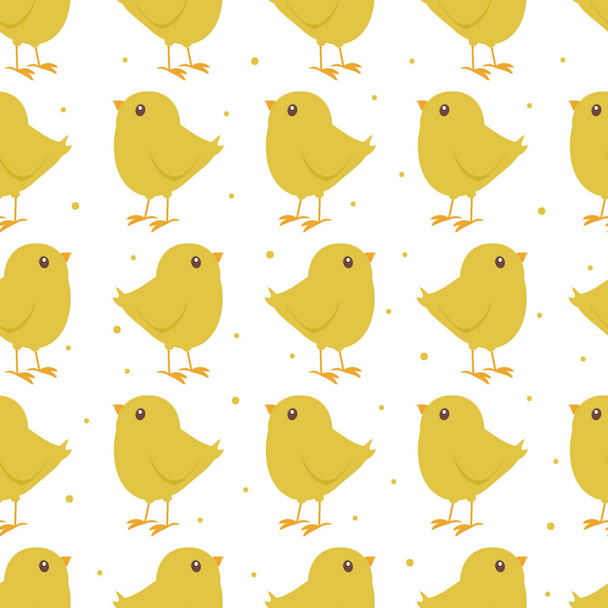 Vector seamless pattern with cartoon yellow chicks. Perfect for Easter greeting cards, wrapping paper or textile. Isolated on white. - Vektor, obrázek