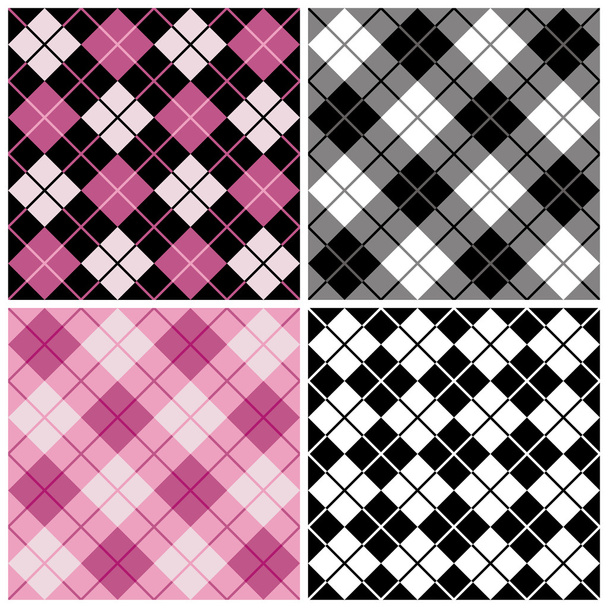 Argyle-Plaid Pattern in Magenta, Black and White - Vector, Image
