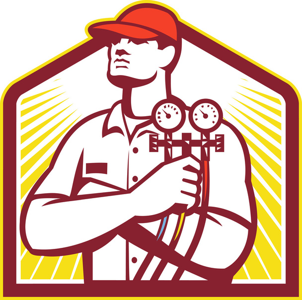 Heating and Cooling Refrigeration Technician Retro - Vector, Image