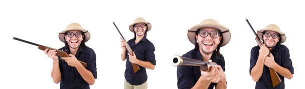 Funny hunter wearing safari hat - Photo, Image