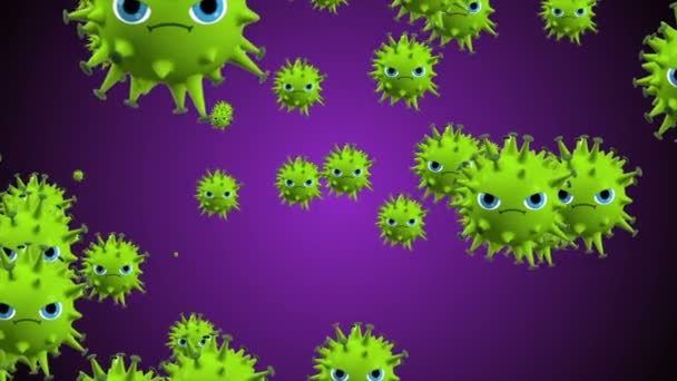 Medische animatie achtergrond van cellen, bacteriën virussen in de wereld. Menselijk risicovirus. Coronavirus. Microscopisch zicht. Macro-celmodellen drijvend. - Video