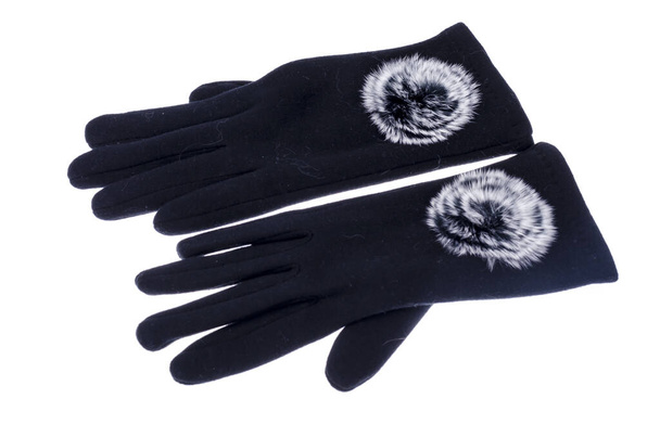 Gants textiles noirs pour femmes avec décoration en fourrure. Photo Studio
 - Photo, image