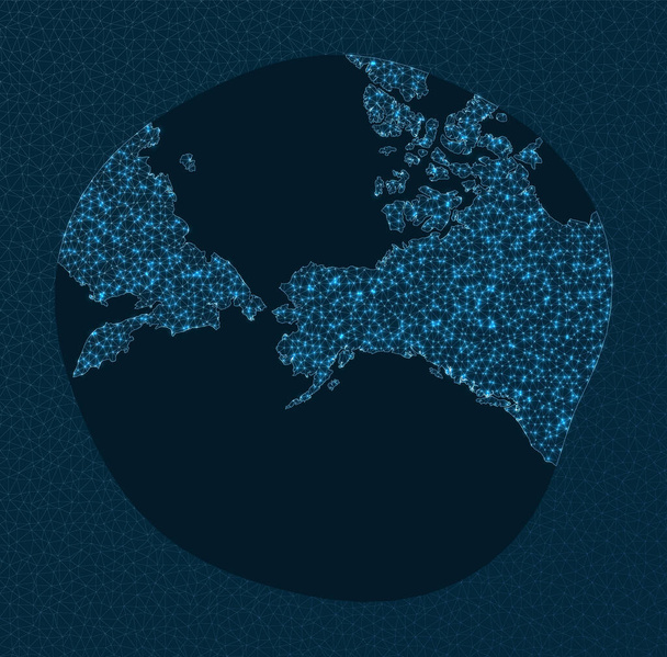 Mapa mundial de telecomunicaciones Resumen Proyección estereográfica modificada de Alaska World Network
 - Vector, Imagen