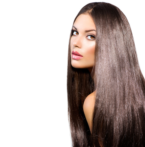 Long Healthy Straight Hair. Model Brunette Girl Portrait - Фото, изображение