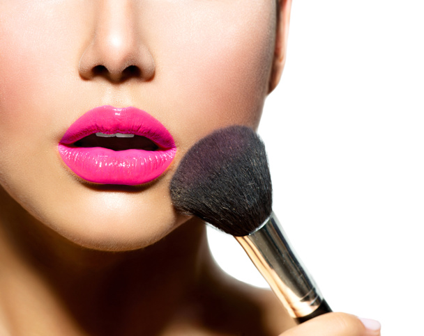 Make-up Applying closeup. Cosmetic Powder Brush for Make up - Photo, Image